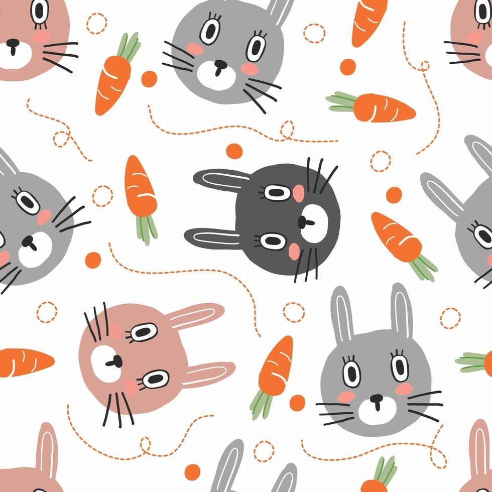 seamless hand draw rabbit and carrot pattern background vector