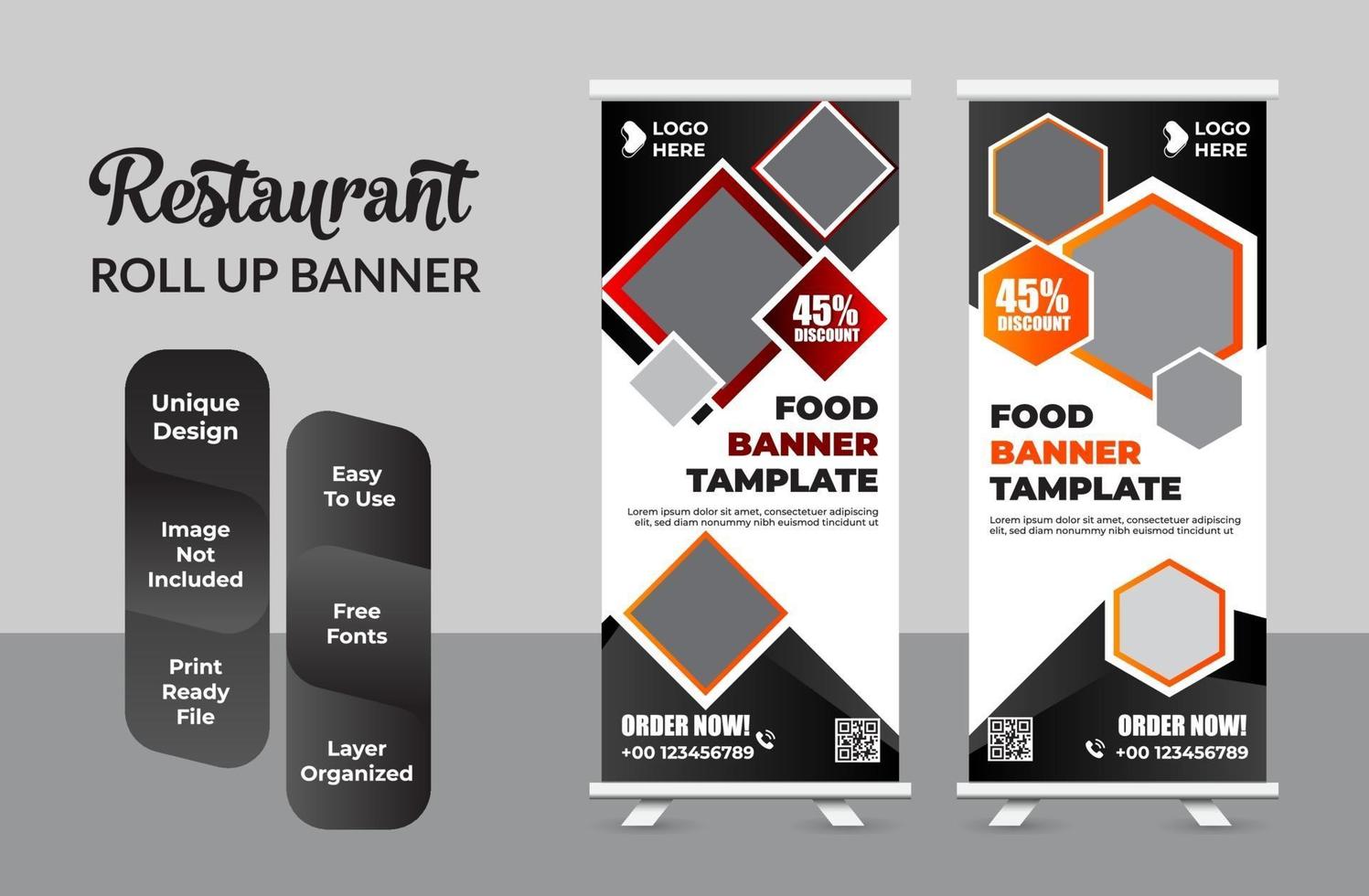 Modern food roll up banner design template set vector