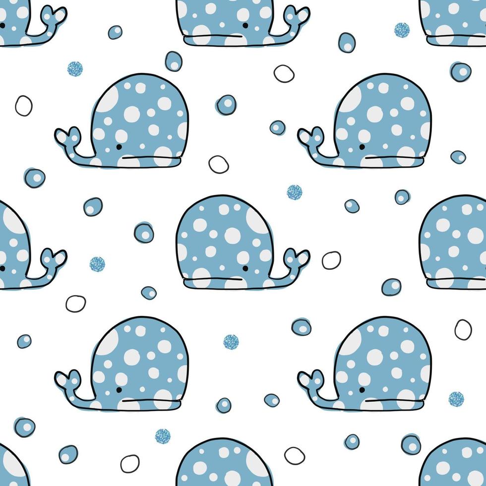 Seamless kids pattern background with hand draw polka dot glitter whale vector