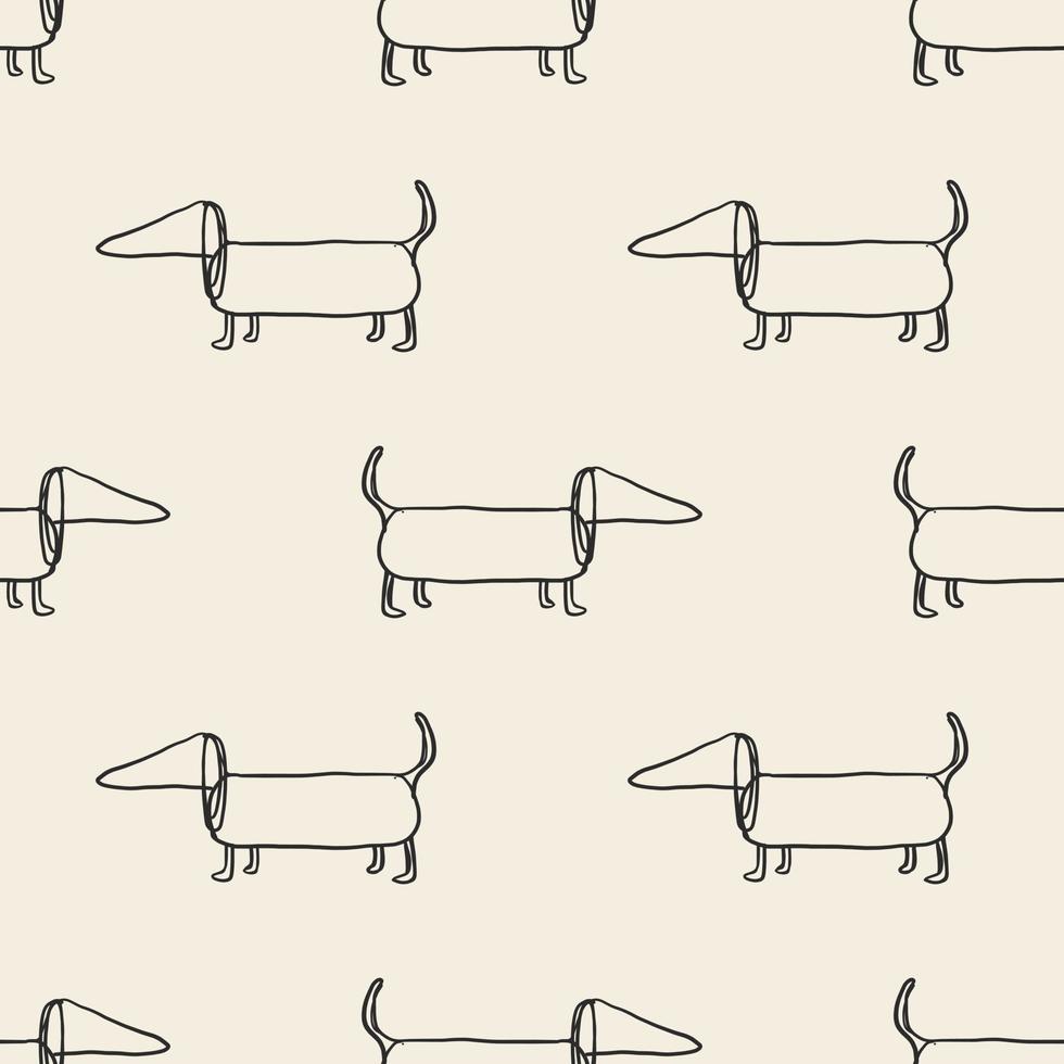 Seamless monochrome hand draw sausage dog pattern background vector
