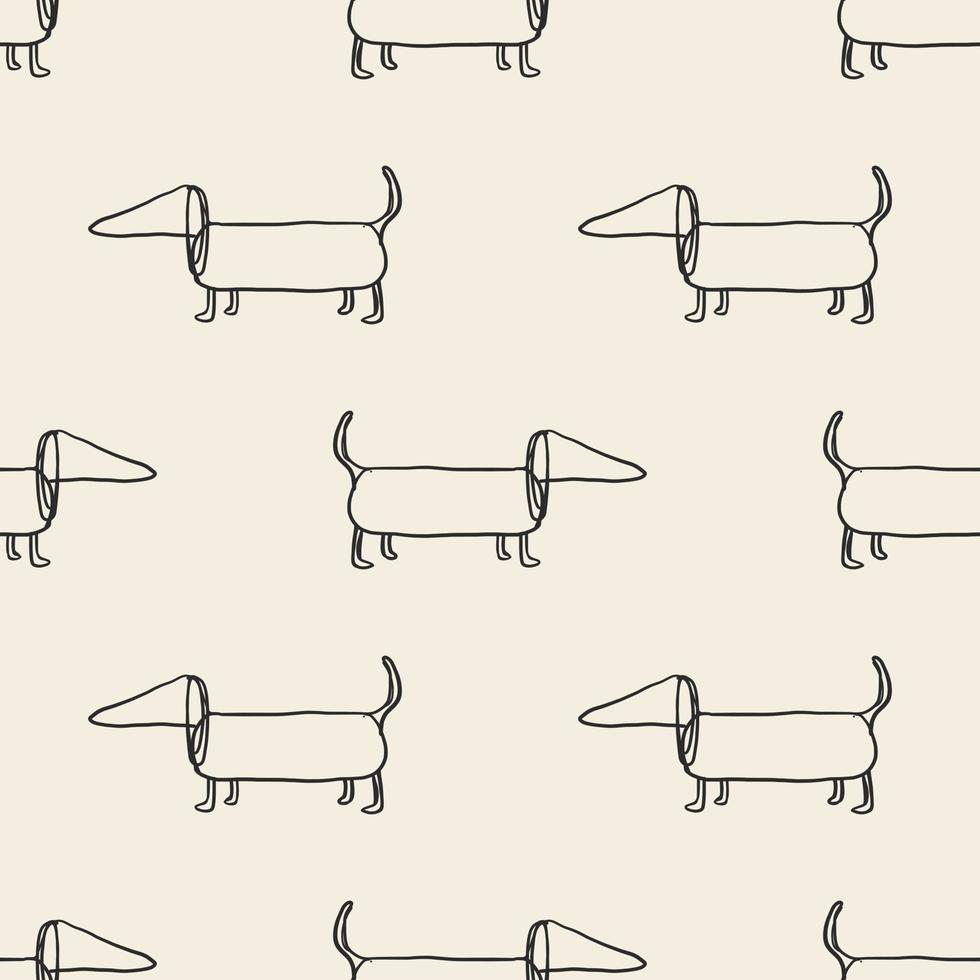 Seamless monochrome hand draw sausage dog pattern background vector