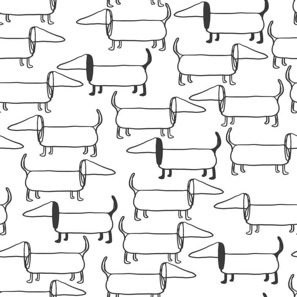 Seamlessblack and white pattern background with hand draw sausage dog vector