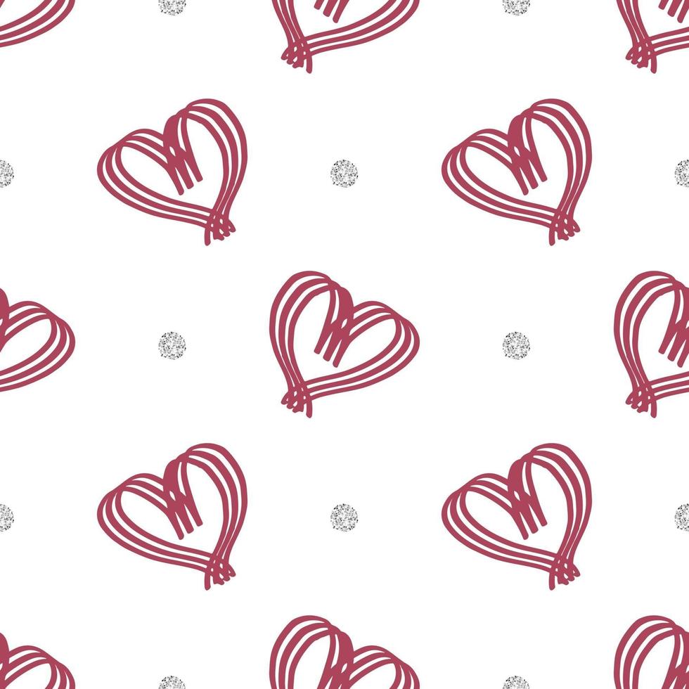 seamless valentine day pattern on white background with heart and glitter element vector