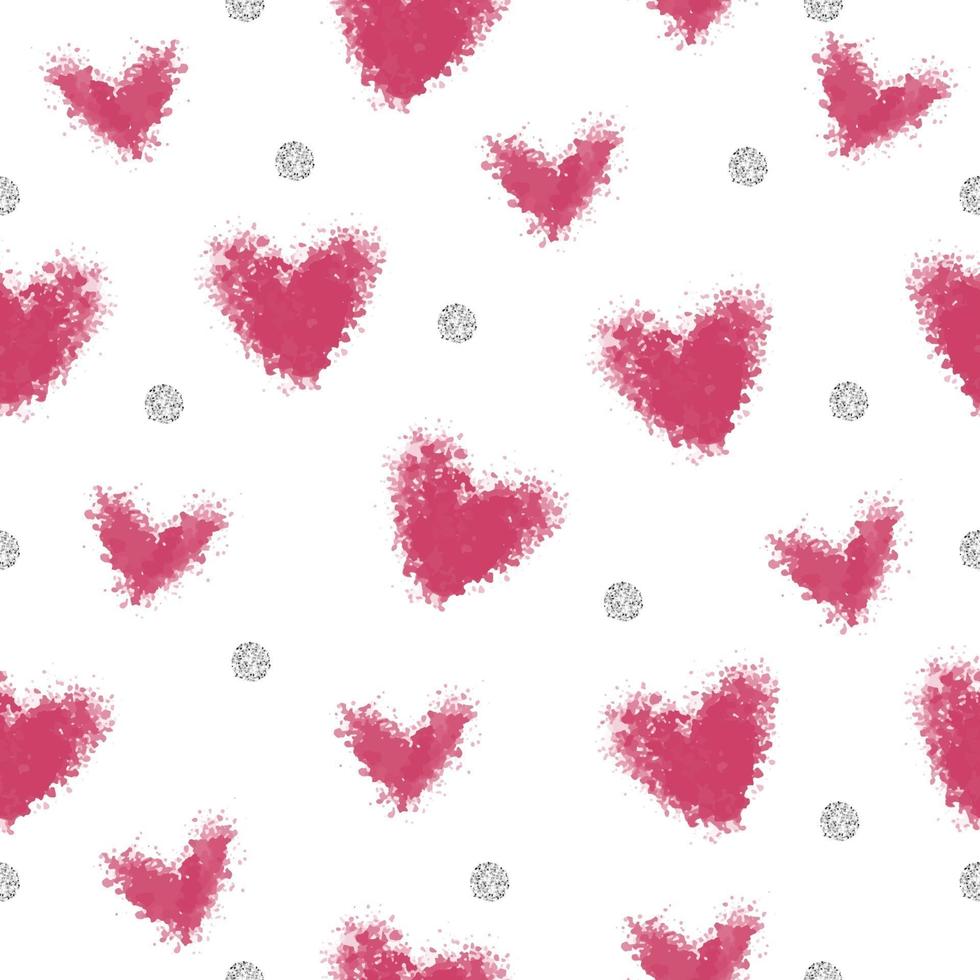 Forma de corazón rosa transparente de spray con fondo de patrón de brillo de punto plateado vector