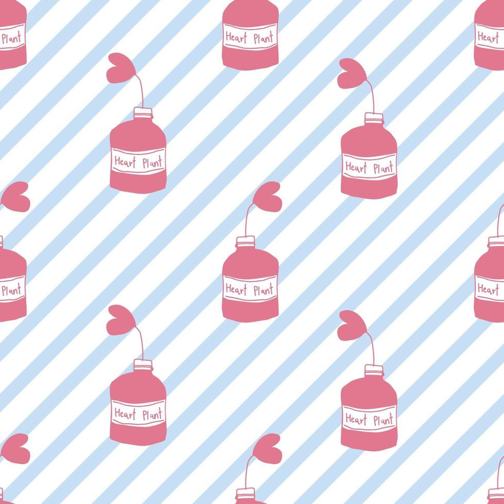 Fondo transparente del día de San Valentín con mano dibujar planta de corazón rosa en una botella vector