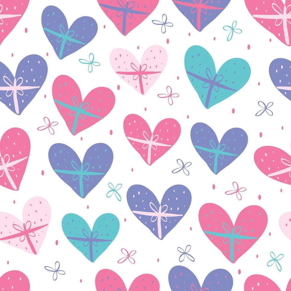 seamless valentine pattern background with colourful hand draw heart shape vector