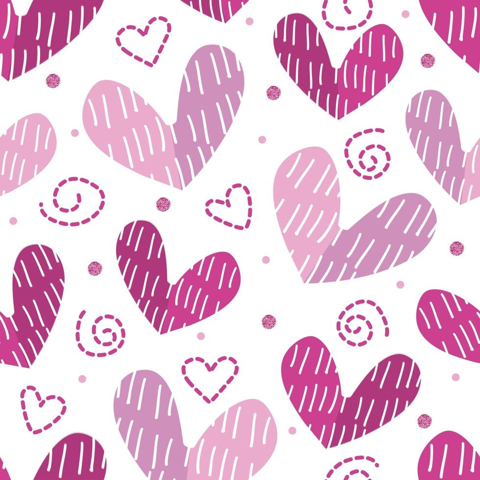 seamless monochrome pink heart shape with glitter polka dot pattern background vector