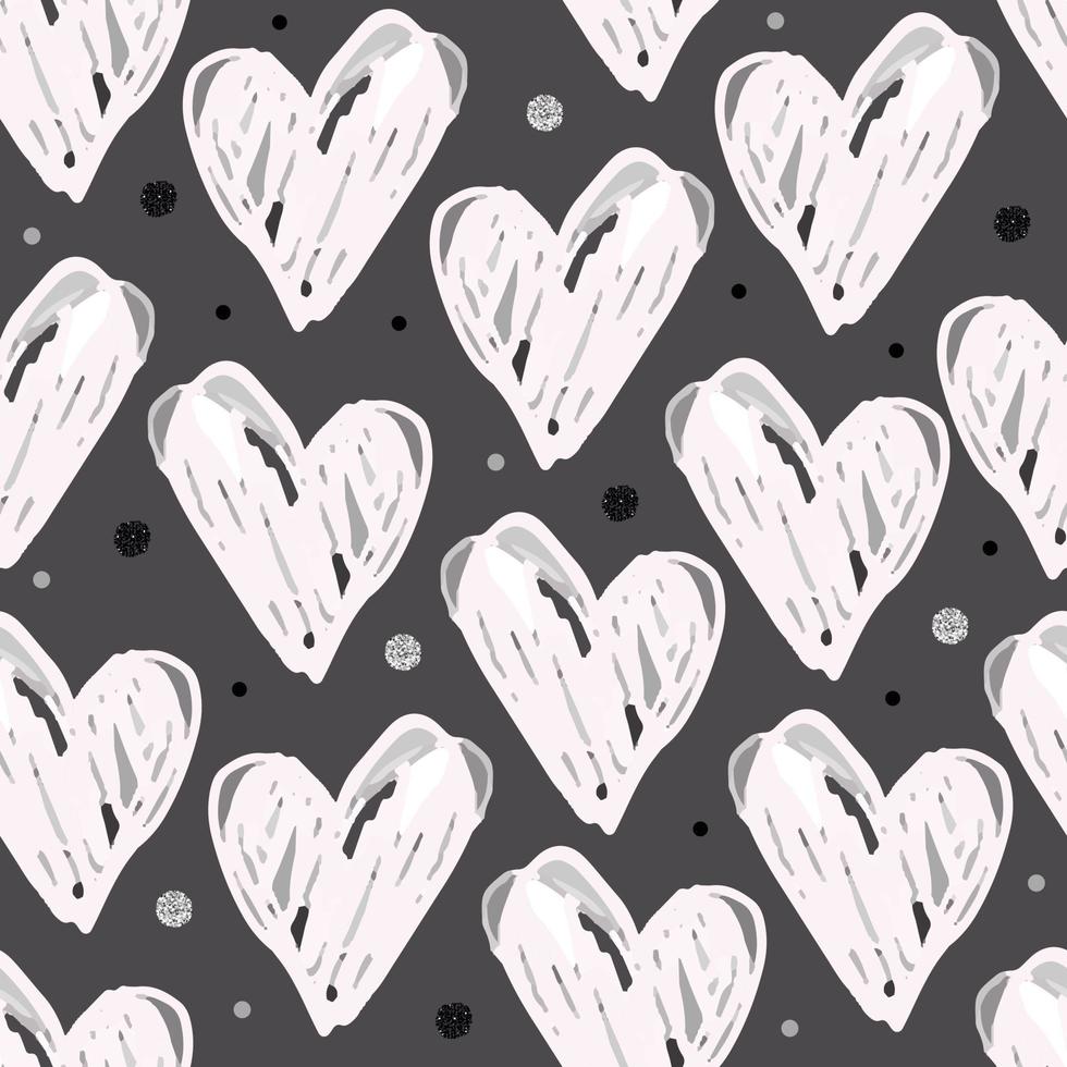 seamless monochrome heart shape with glitter polka dot pattern on gray background vector