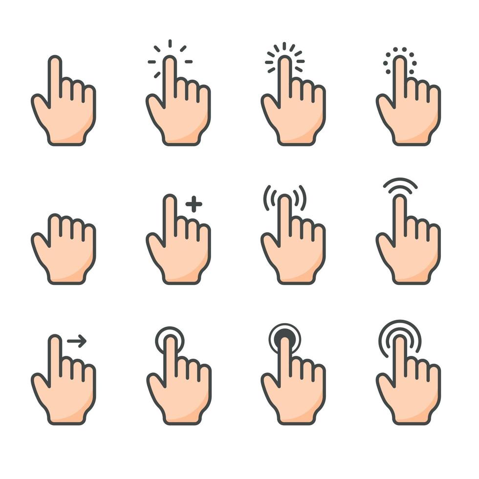 Vector cartoon finger mouse cursor in various gestures for mobile touch screen devices
