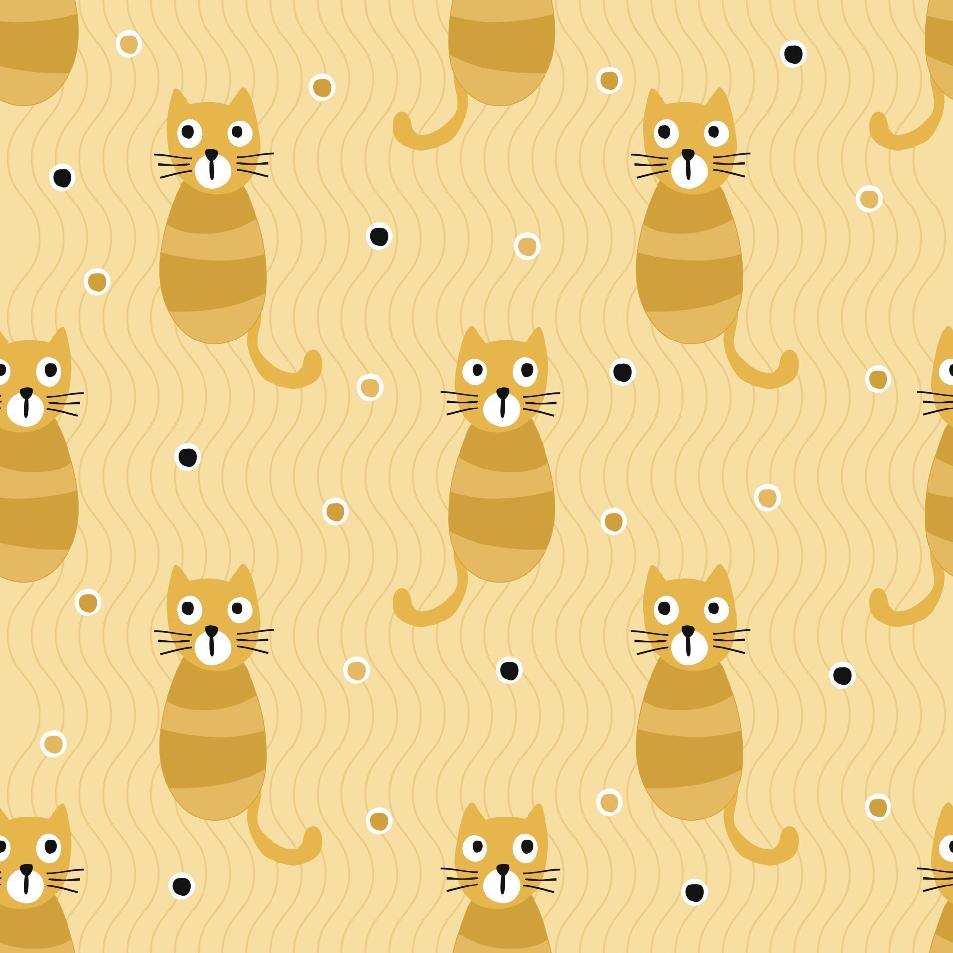 Seamless kids pattern background with hand draw striped orange cat