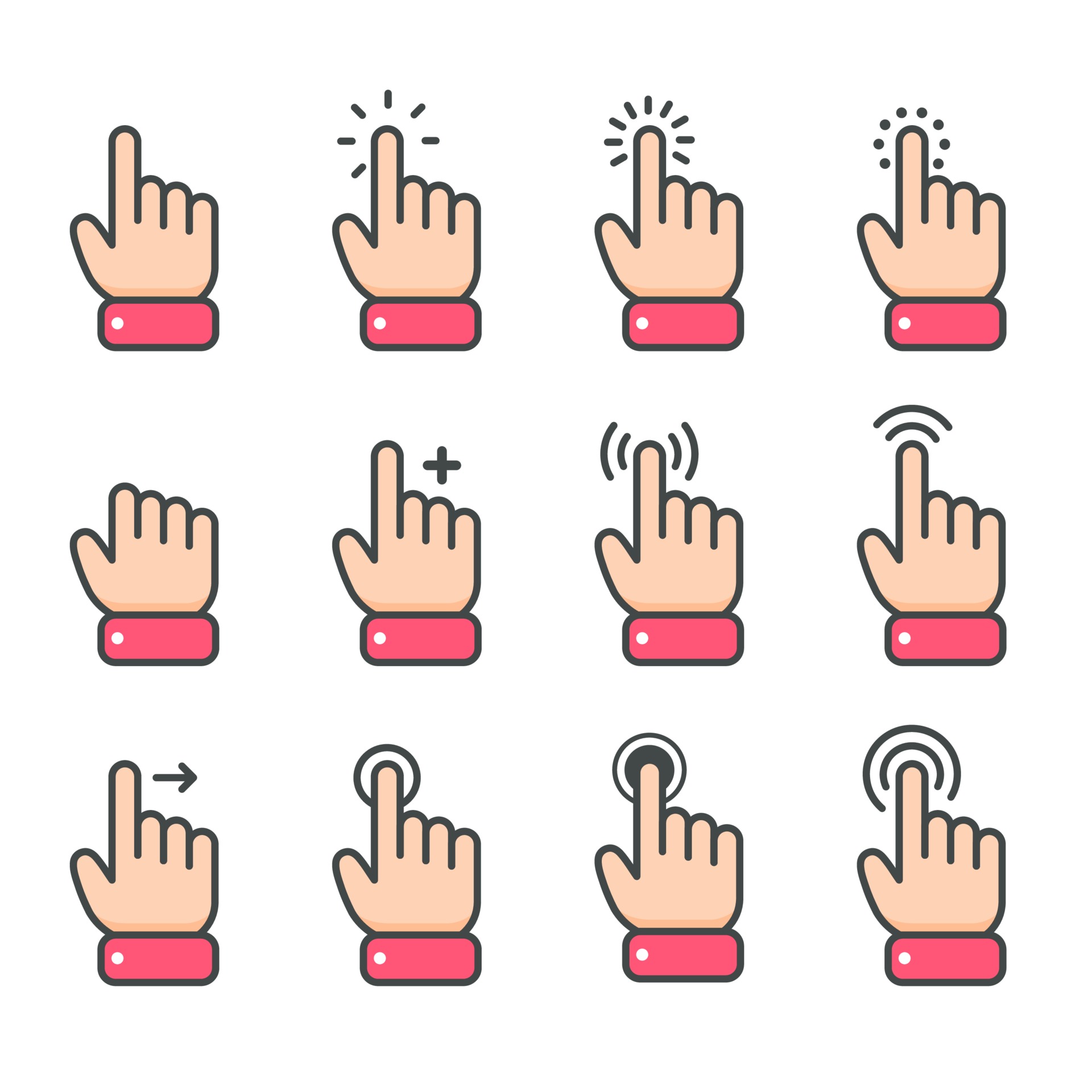 Vector cartoon finger mouse cursor in various gestures for mobile touch screen devices 2049984