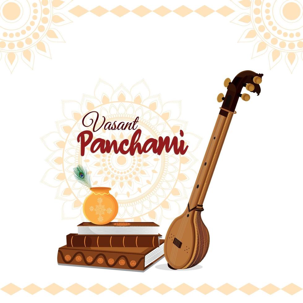 Vasant Panchami creative header with Saraswati veena vector