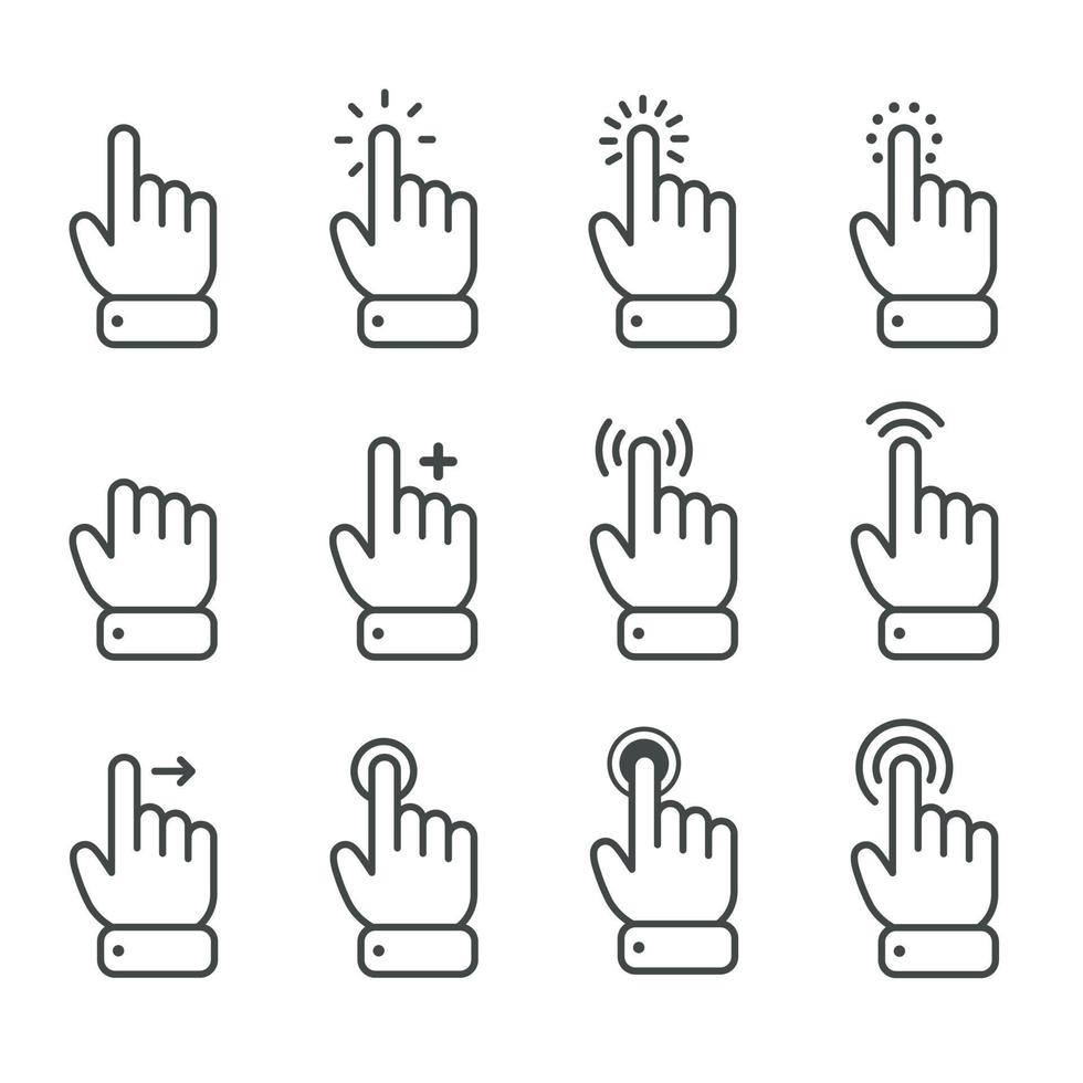 Vector cartoon finger mouse cursor in various gestures for mobile touch screen devices