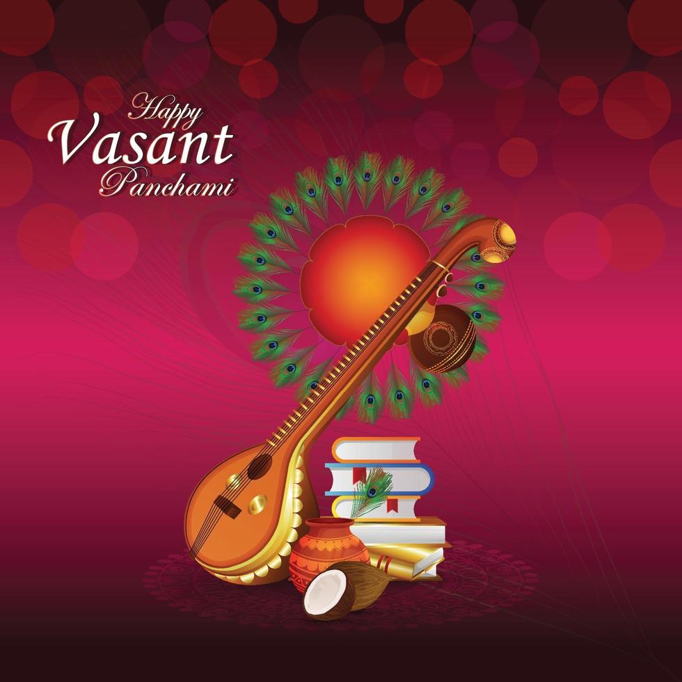 Happy vasant panchami greeting card and background vector