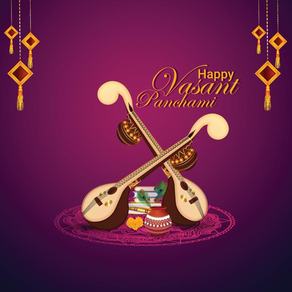 Veena for happy vasant panchami celebration background vector