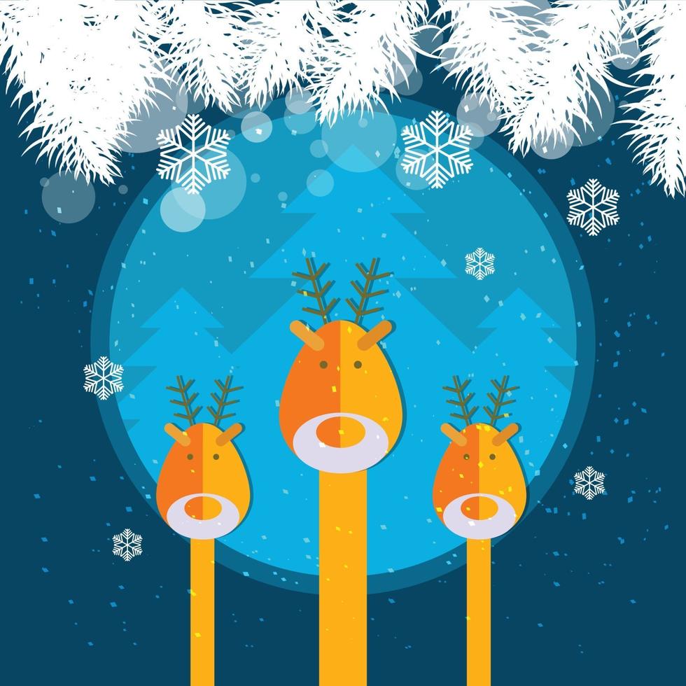 Merry christmas reindeer and trees vector