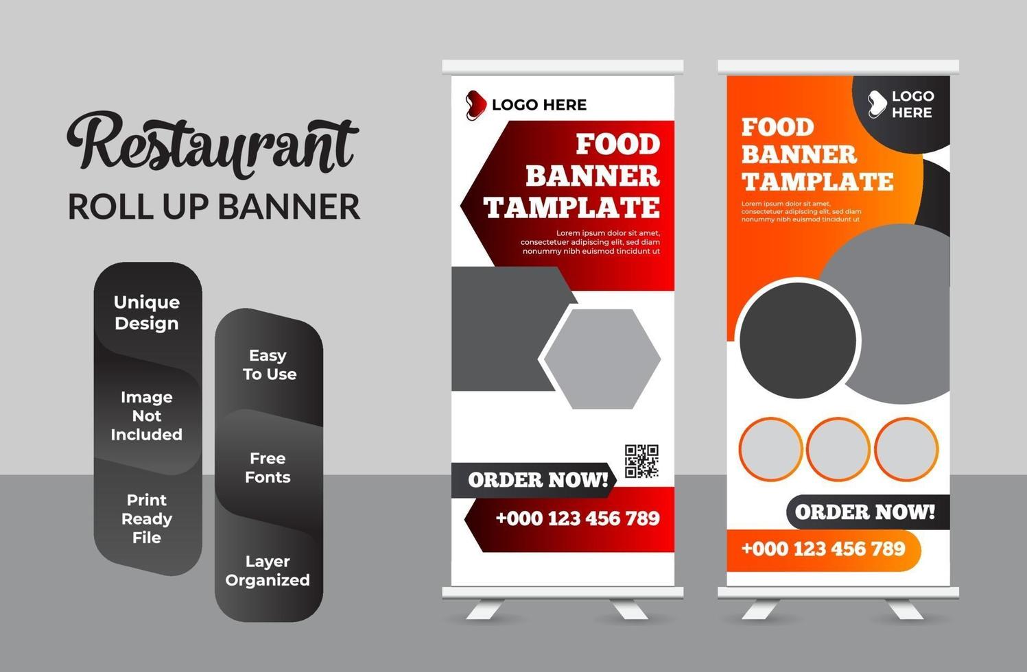 Creative Restaurant food Roll-up Banner Bundle Templates set vector