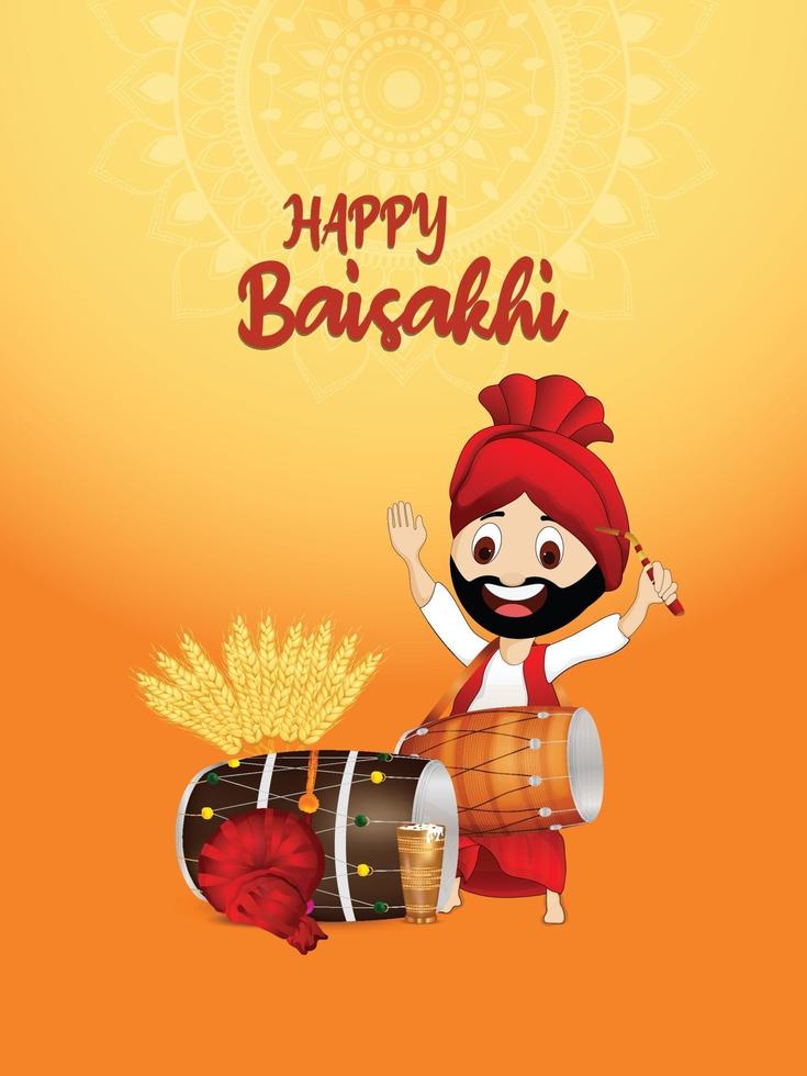 Happy Vaisakhi indian festival greeting card or poster design vector