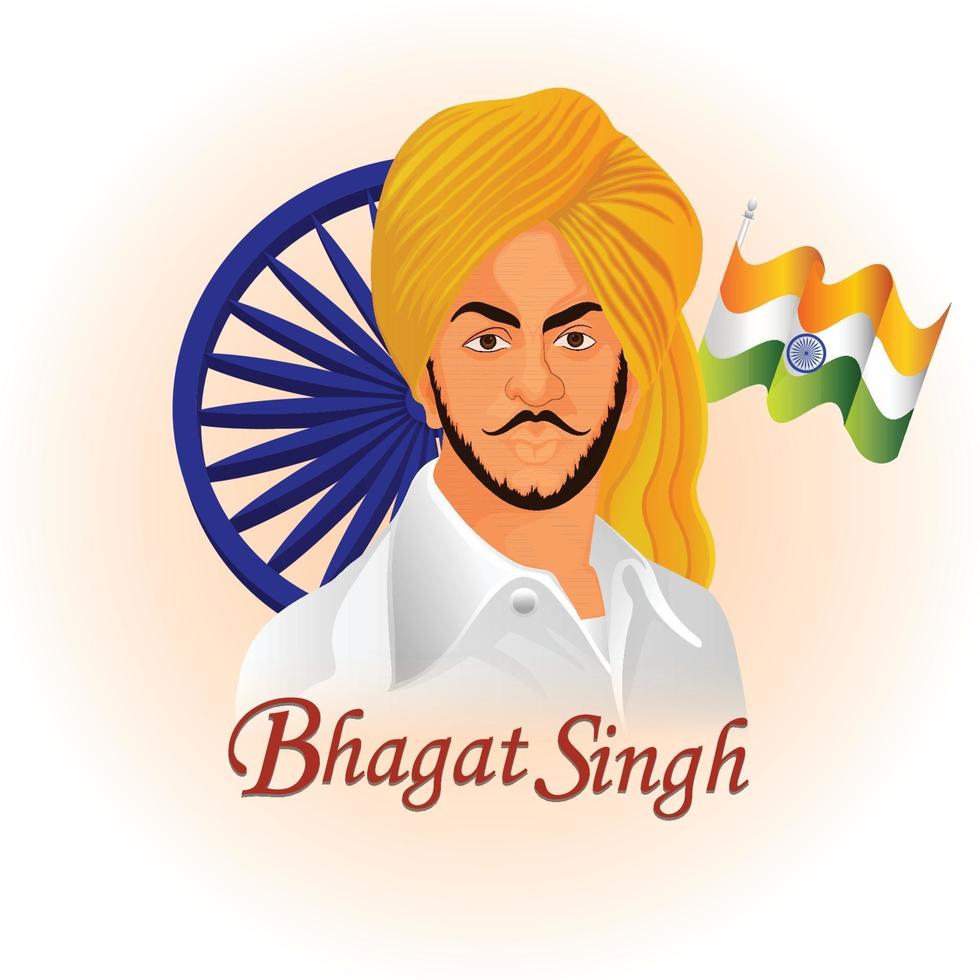 Bhagat singh national hero illustration with indian flag vector