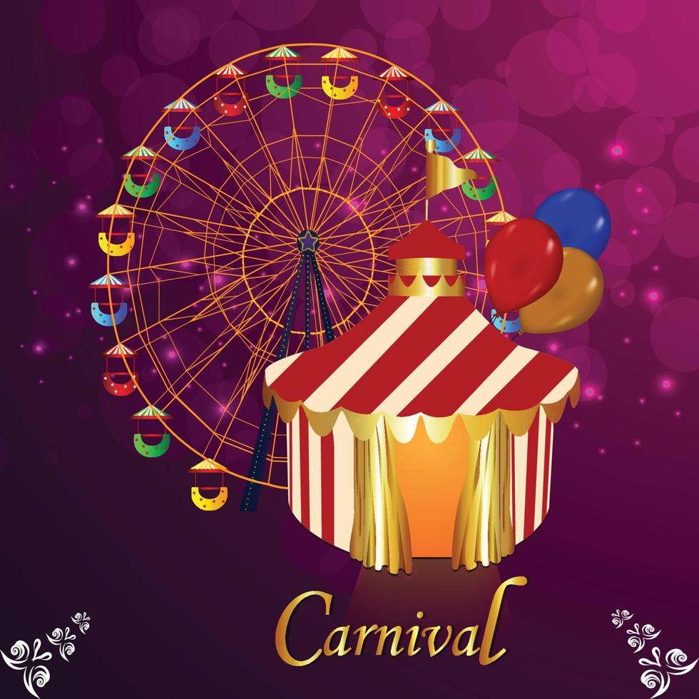 Tarjeta de felicitación de fiesta de carnaval sobre fondo púrpura vector