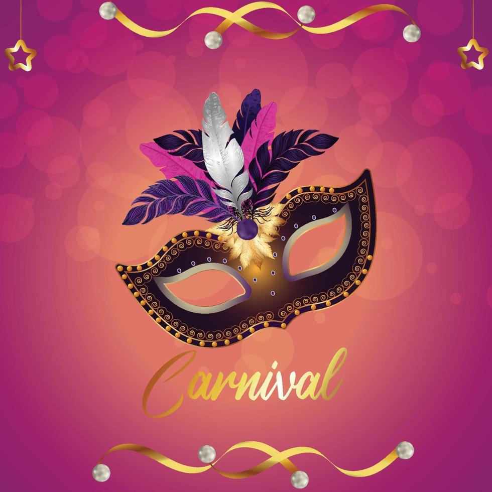Tarjeta de felicitación de fiesta de carnaval con máscara sobre fondo púrpura vector