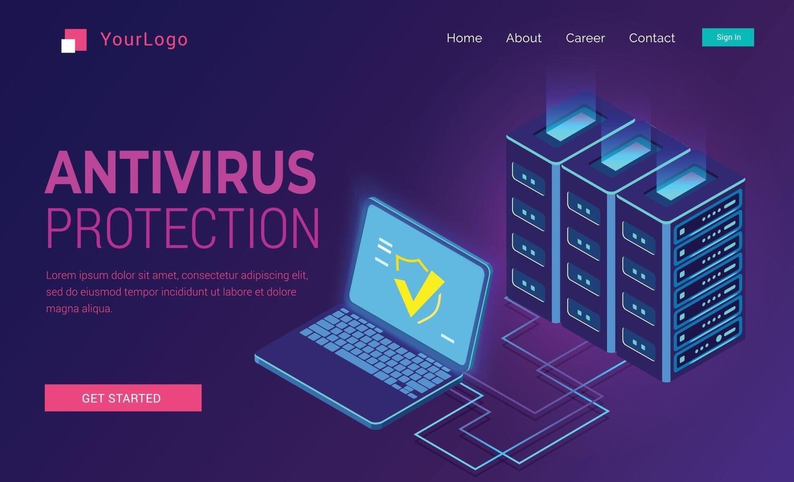antivirus protection isometric landing page template vector