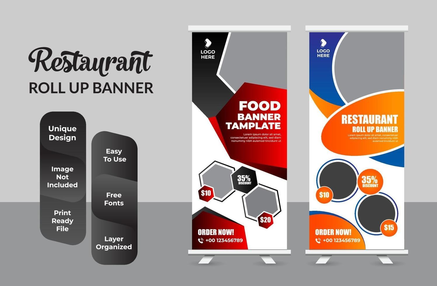 Roll up banner design template modern x-banner set vector