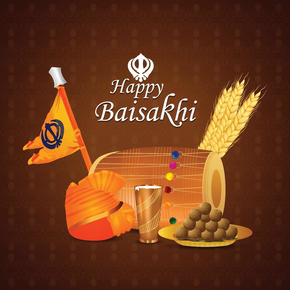 Ilustración de la tarjeta de felicitación de la celebración del baisakhi del festival punjabi vector