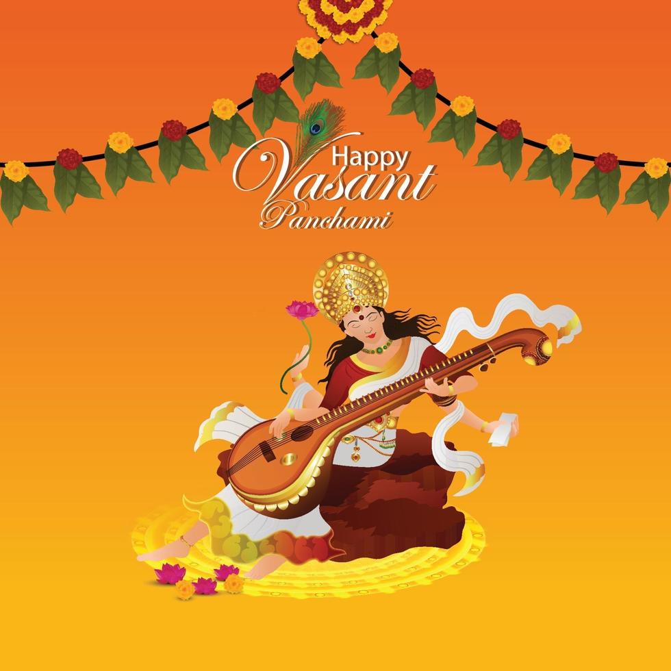 Illustration of goddess saraswati, happy vasant panchami vector
