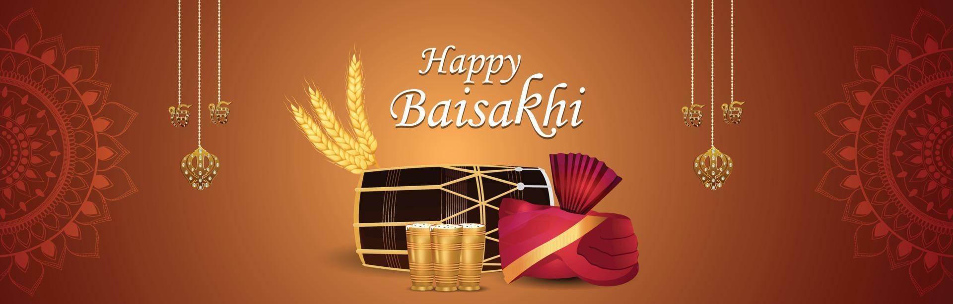 Happy vaisakhi punjabi festival celebration banner vector