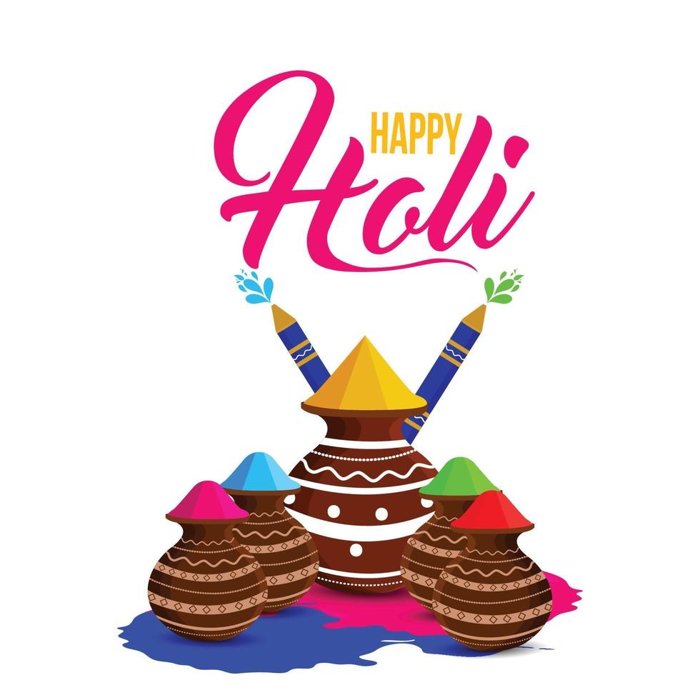 Happy holi background with color bucket and powder bowl vector