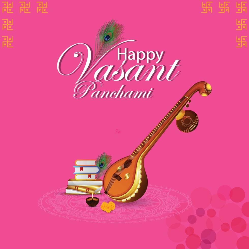 Happy vasant panchami greeting card and background vector