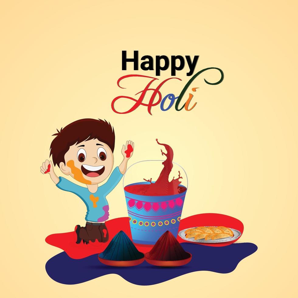 Happy holi creative color mud pot with colorful background and drum vector