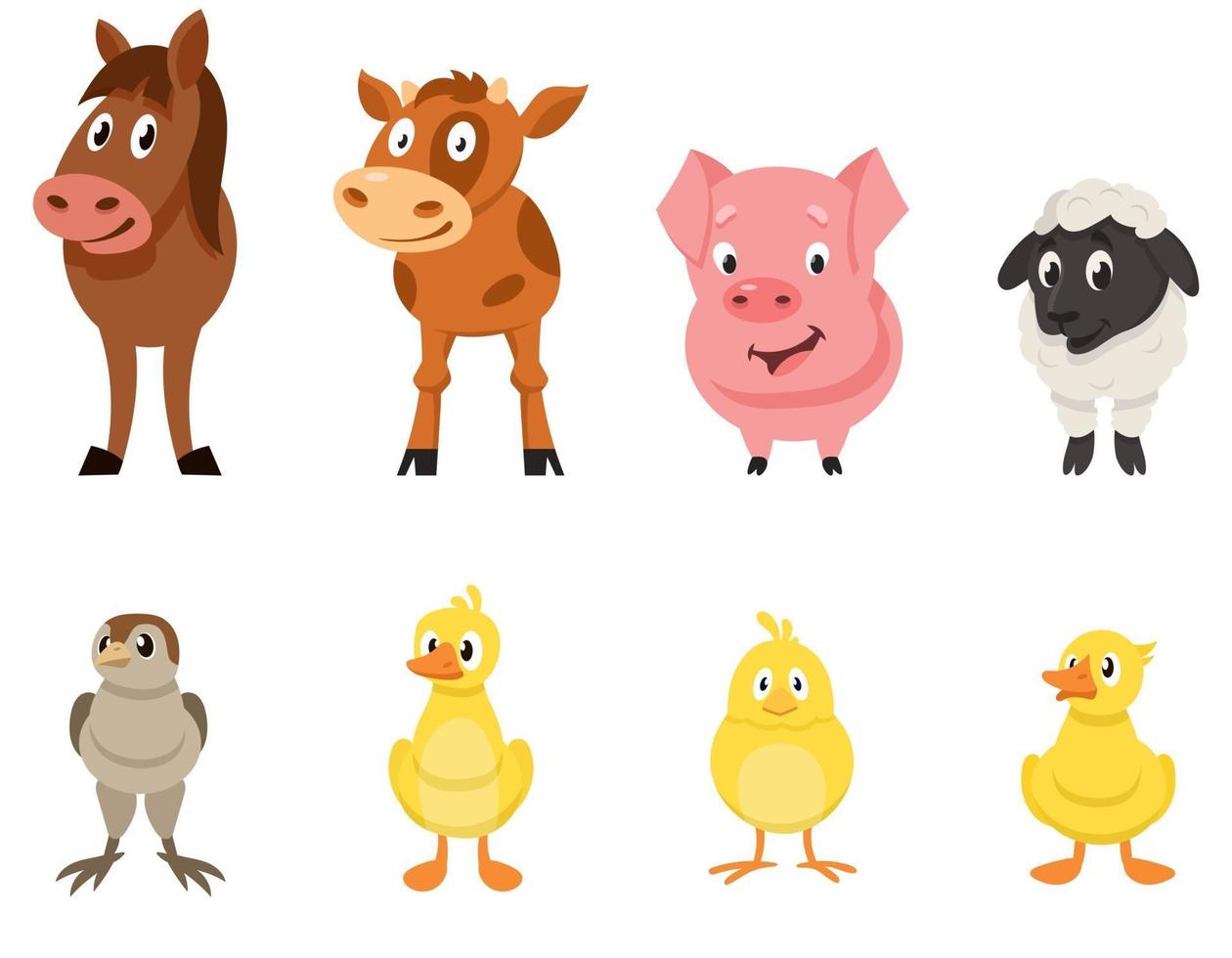 Set of farm animals front view. vector