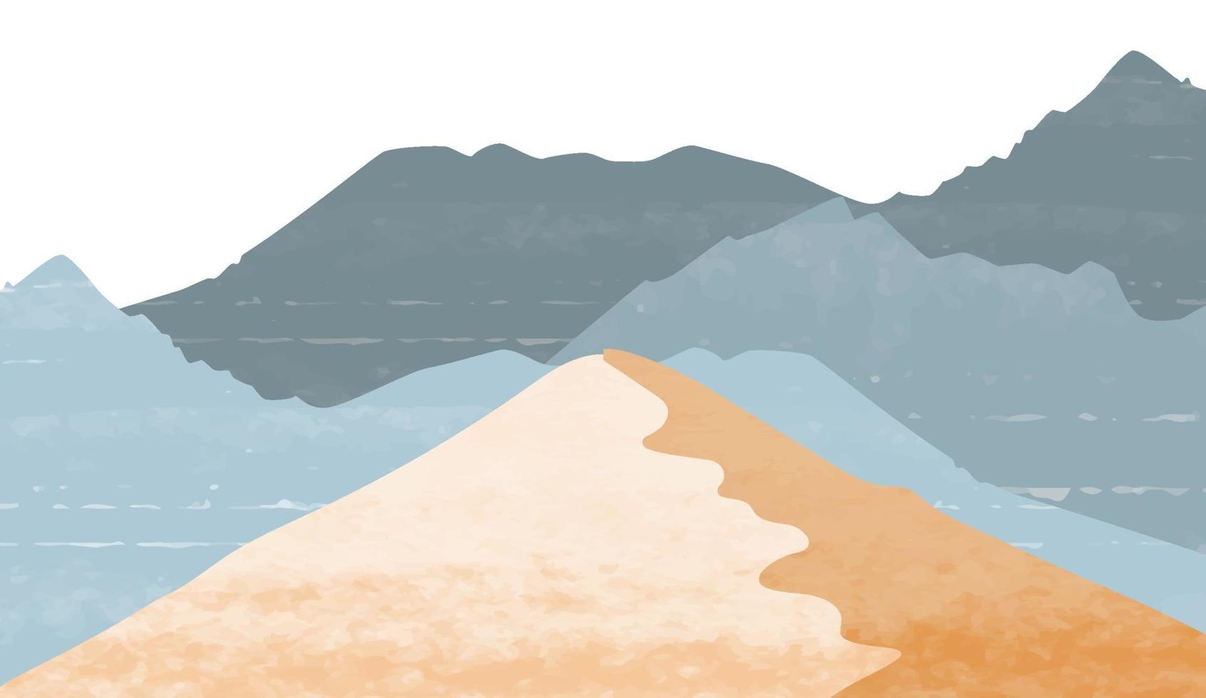 Creative minimalist hand painted abstract arts background. Natural landscape background with Japanese style. Mountain forest template with watercolor painting vector