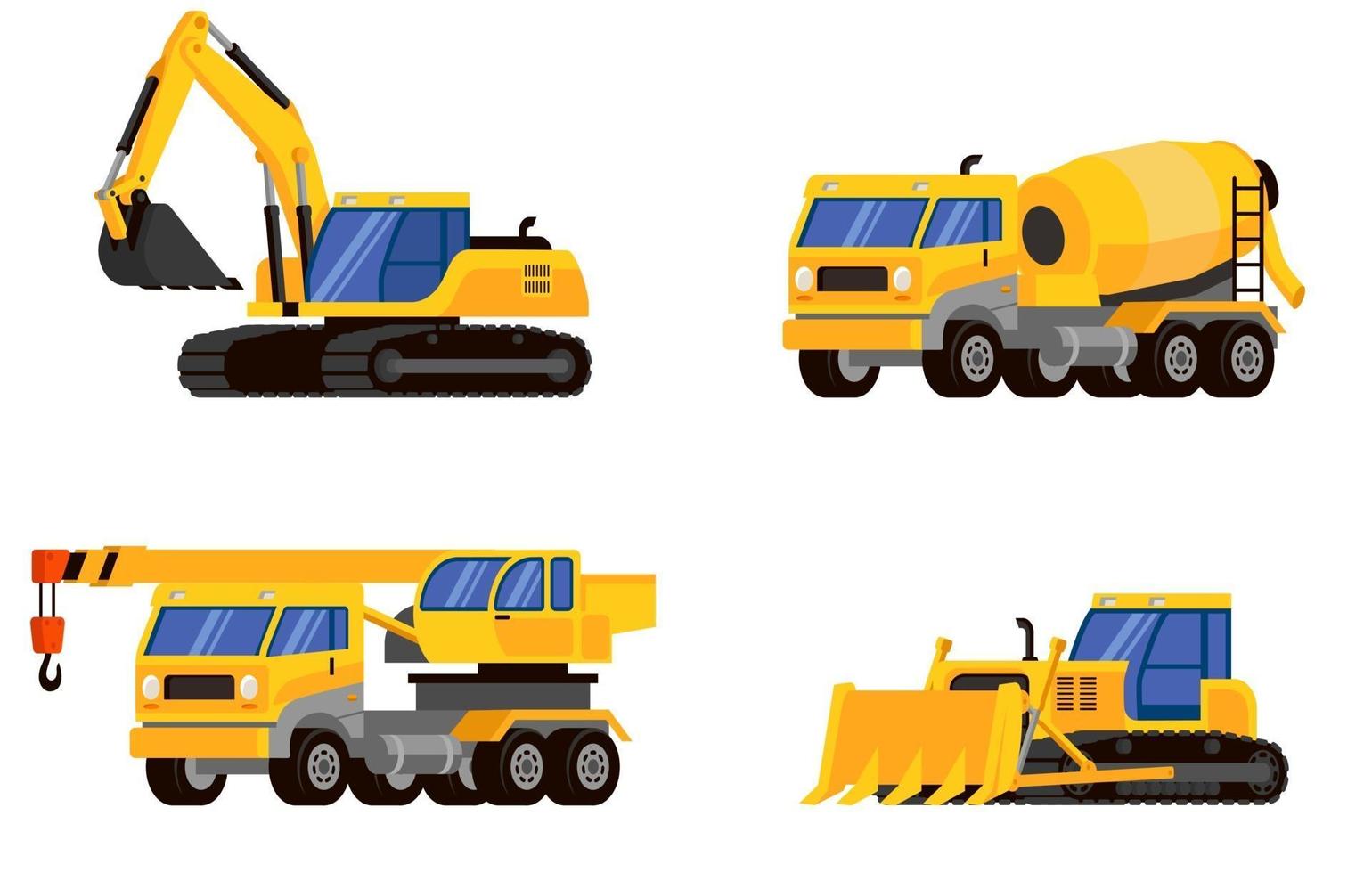 Set of heavy machinery three quarter view. vector