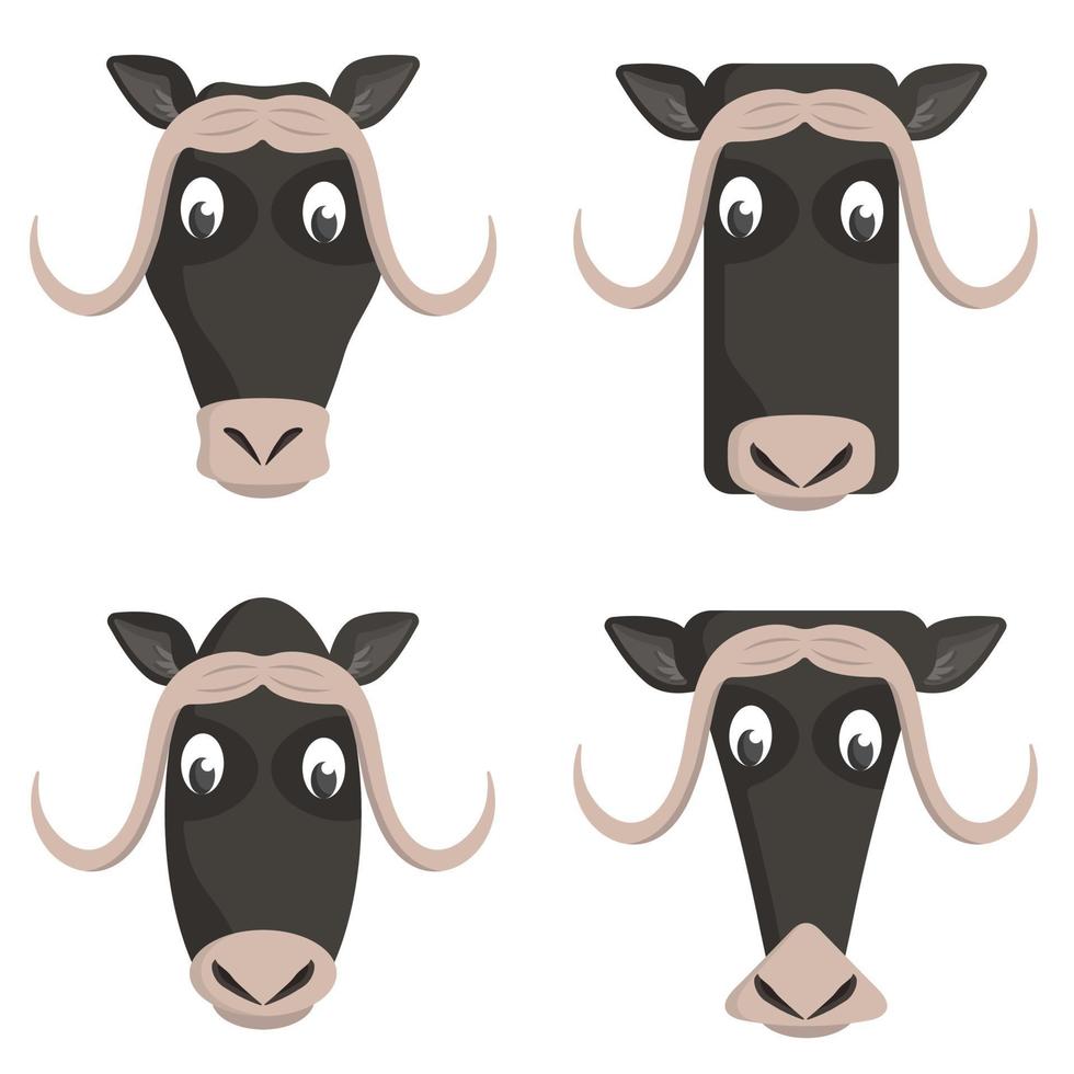 Set of cartoon muskoxen. vector