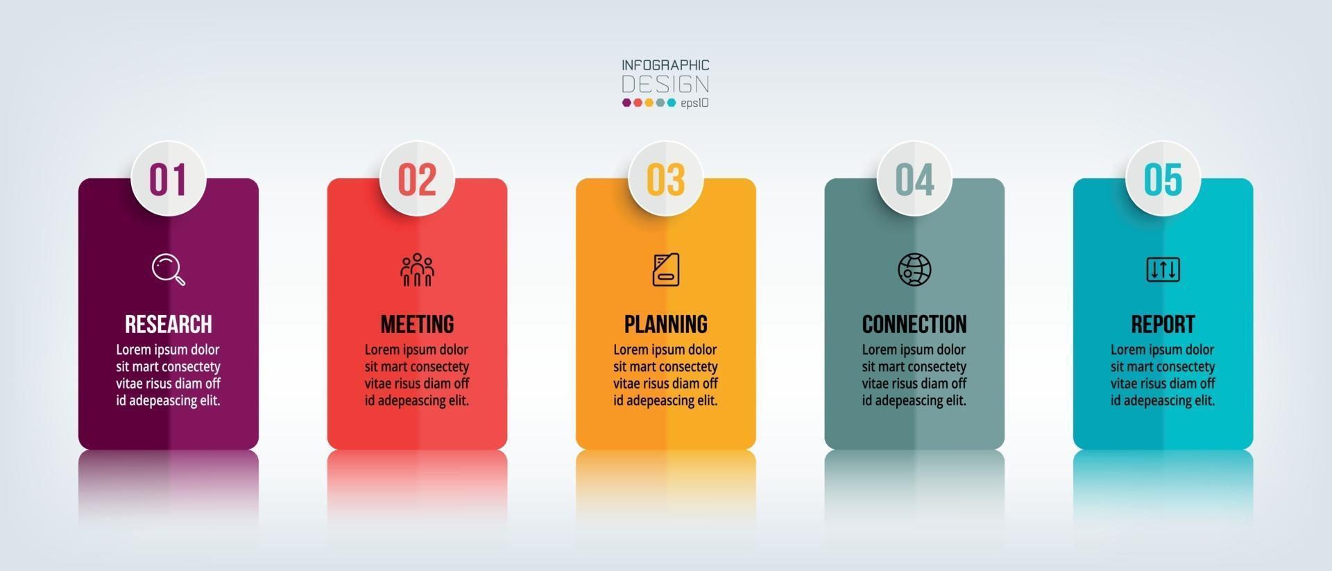 6 steps for explaining the work and presenting planning information to reporting results for corporate, company, business, marketing through new design rectangles. vector