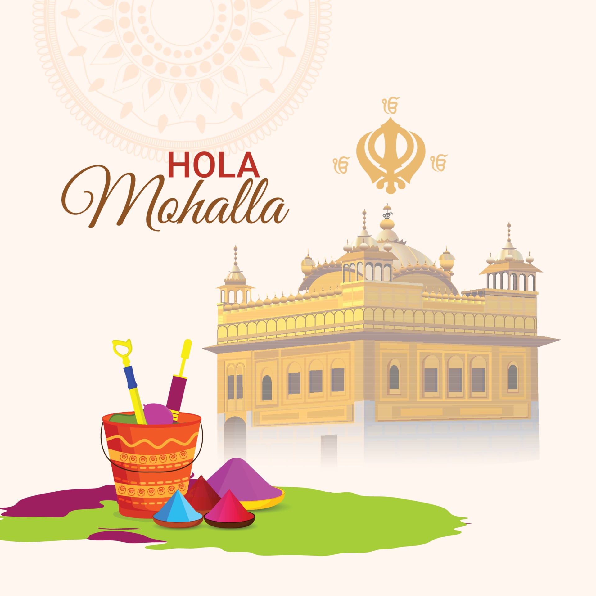 Sikh festival hola mohalla celebration with illustration of golden