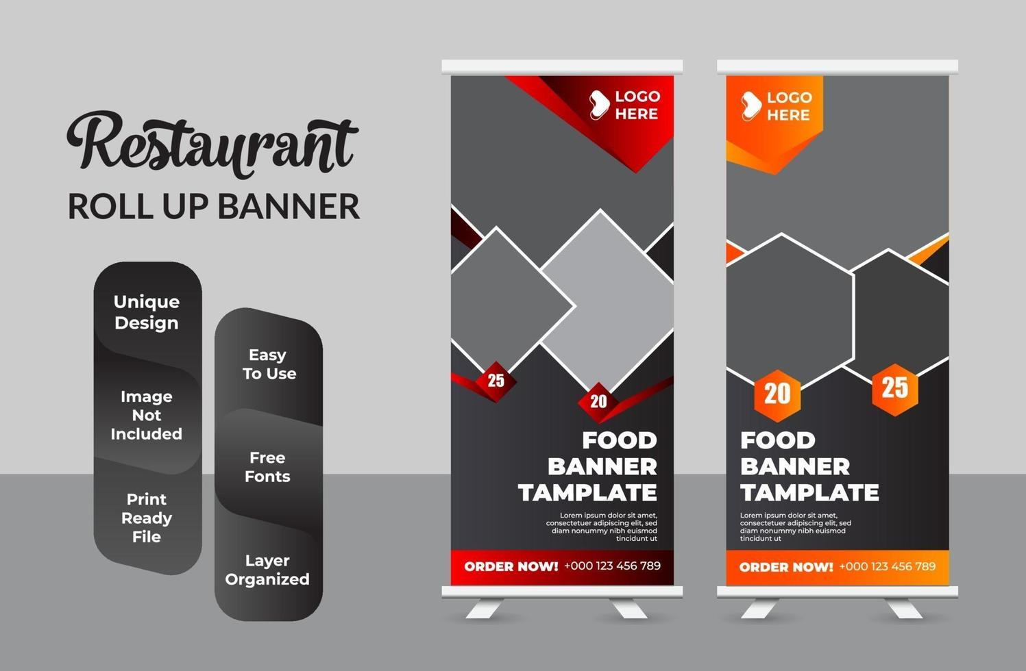 Food and Restaurant roll up banner design template set vector