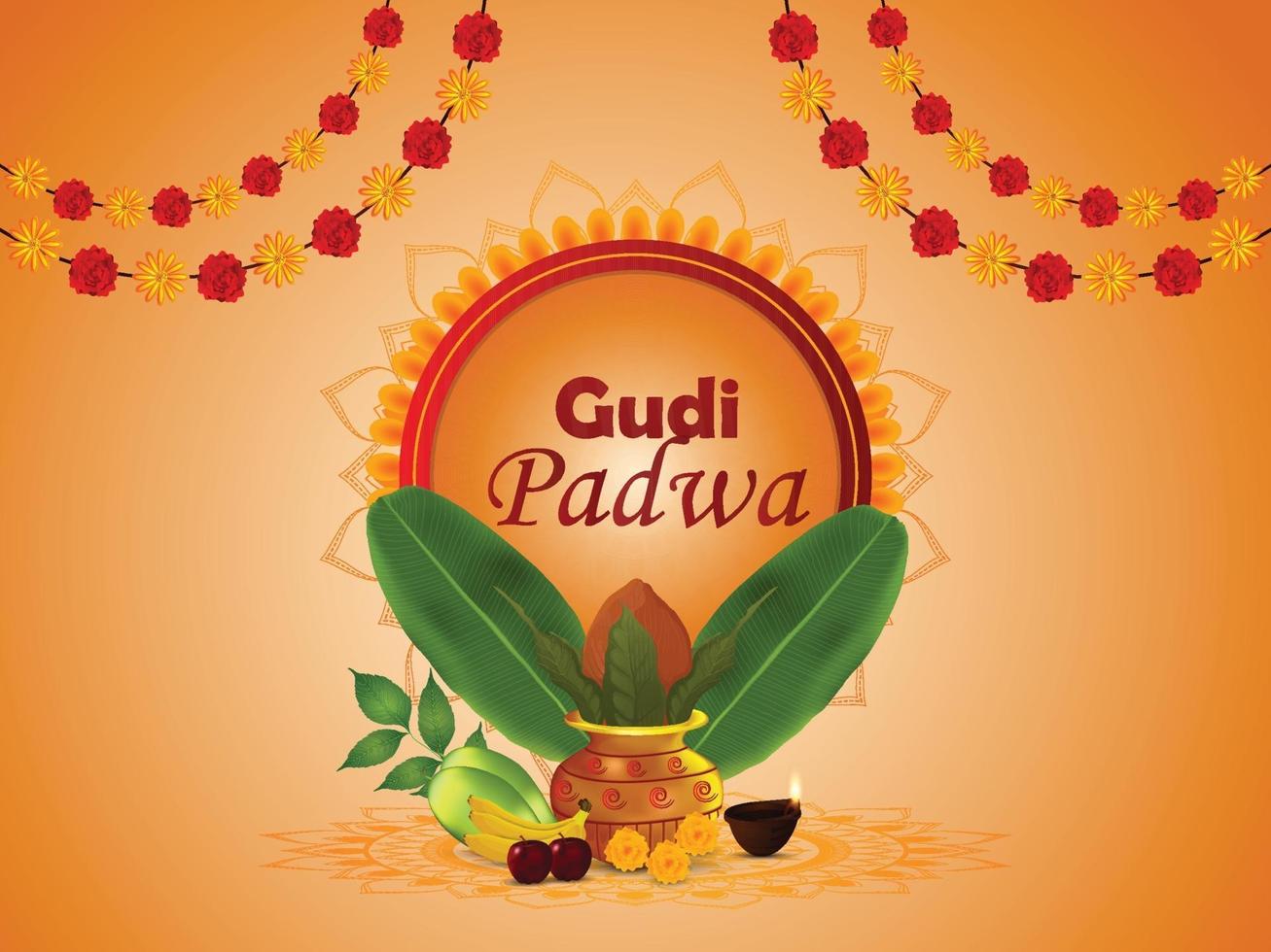 feliz celebración gudi padwa tarjeta de felicitación vector