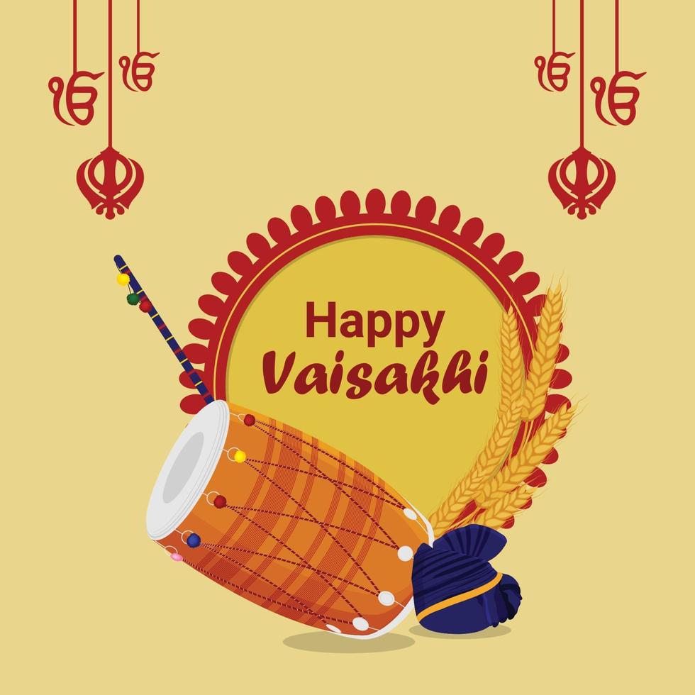 feliz celebración vaisakhi diseño plano con tambor vector