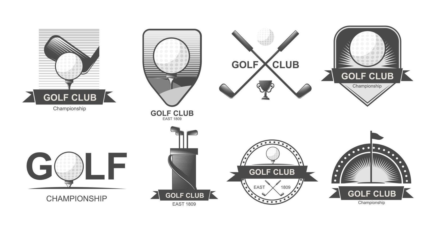 conjunto de emblemas de golf, etiquetas, insignias o logotipos. lacrosse, palos de hockey. vector