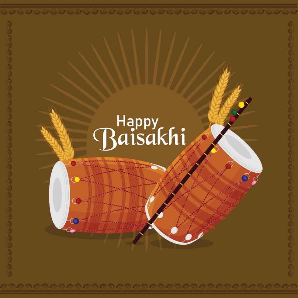 Happy vaisakhi celebration flat design with drum vector