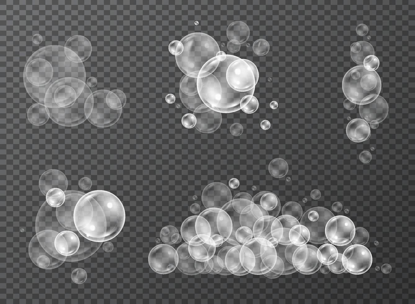 Water bubbles in realistic style set for shower with reflection. Vector illustration