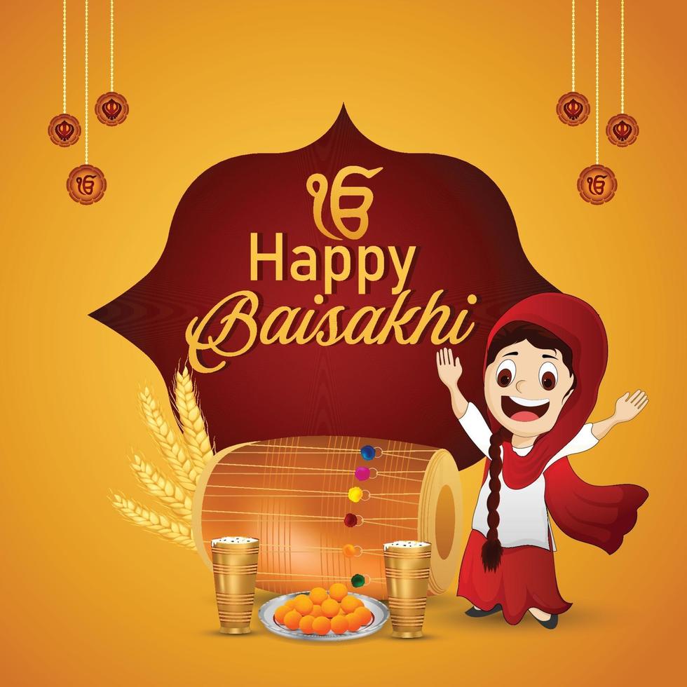 Happy vaisakhi celebration flat design with drum vector