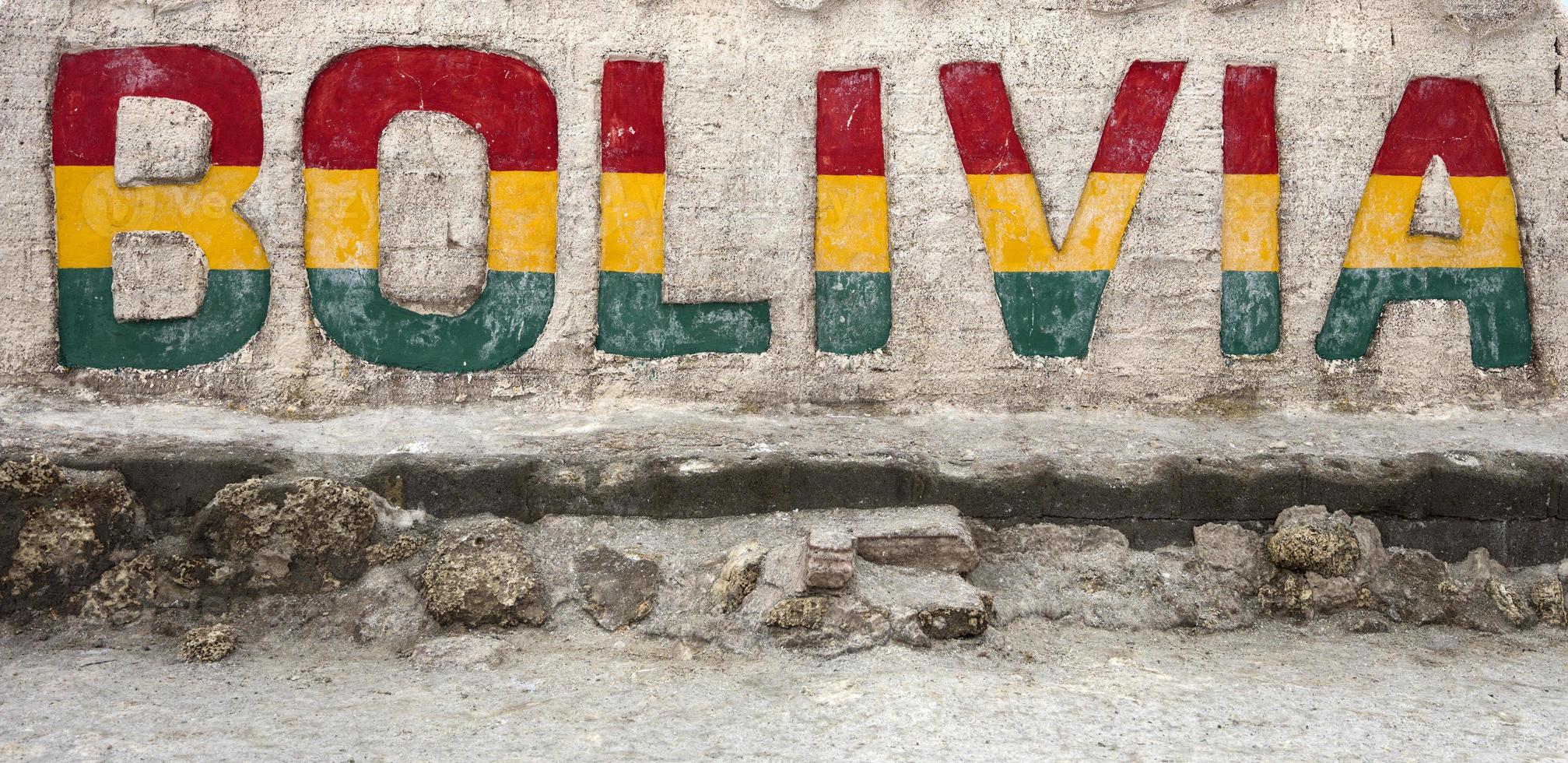 Bolivia sign at Salar de uyuni photo