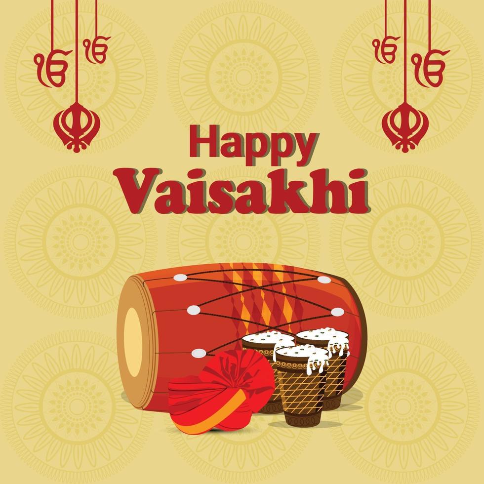Happy vaisakhi celebration flat design with drum vector