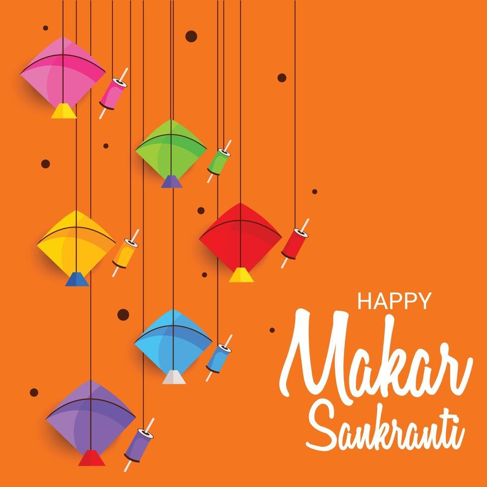 Vector illustration of a Background for Traditional Indian Festival Celebrate Makar Sankranti with Colorful Kites.
