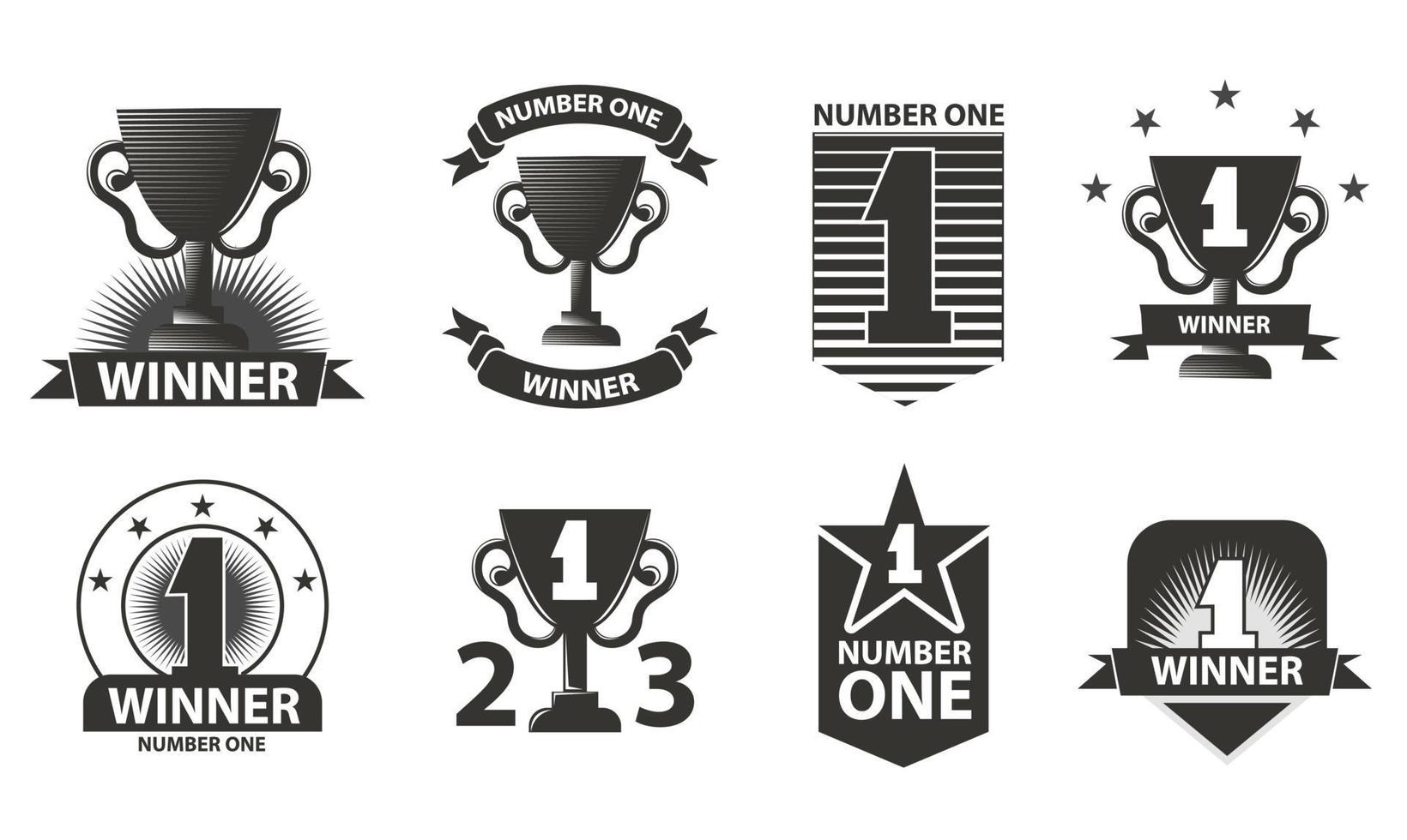 Winner logos, badges, emblems and design elements. Number one. Black icons Victory. vector